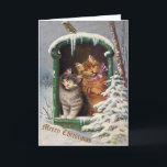 Vintage Cat Christmas Card<br><div class="desc">Vintage image of two cats in the snow.  Personalise with your message inside.</div>
