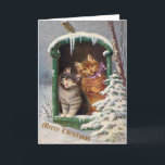 Vintage Cat Christmas Card<br><div class="desc">Vintage image of two cats in the snow.  Personalise with your message inside.</div>