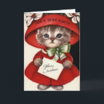 Vintage Cat Christmas Card For Aunt<br><div class="desc">Retro / Vintage Christmas greeting card.  Adorable little kitten dressed up in a red coat and hat!  For A Dear Auntie,  Merry Christmas!</div>