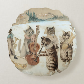Vintage Cat Christmas Carol Louis Wain Art Round Cushion