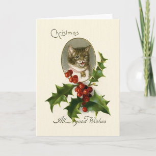 Vintage Cat Christmas Greeting Card