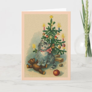 Vintage Cat Christmas Greeting Card