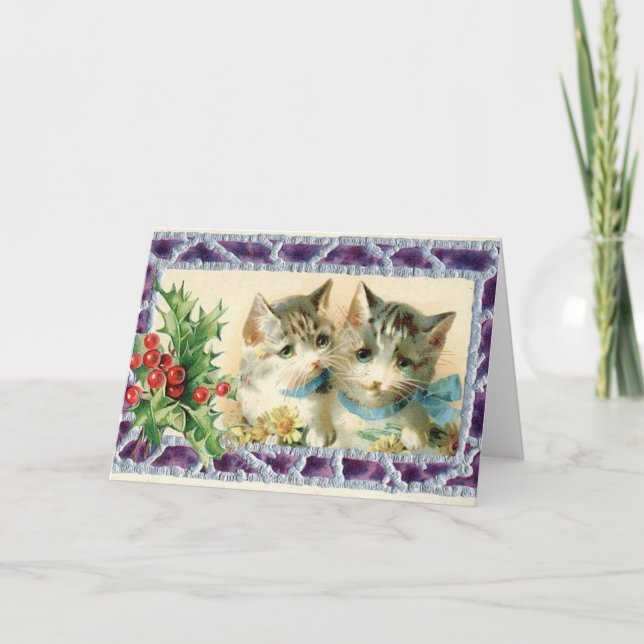 Vintage Cat Christmas Greeting / Note Card (Front)