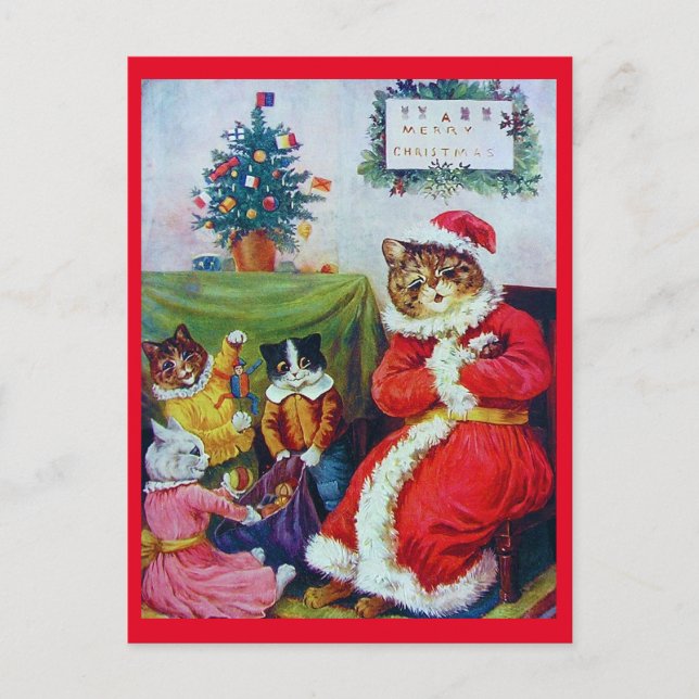 Vintage Cat Christmas, Louis Wain Postcard (Front)