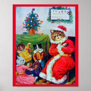 Vintage Cat Christmas, Louis Wain Poster