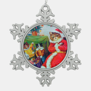 Vintage Cat Christmas, Louis Wain Snowflake Pewter Christmas Ornament