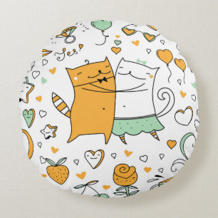Vintage cat couple: seamless icons. round cushion