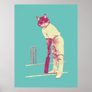 vintage cat cricketer poster