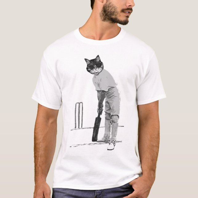 Vintage Cat Cricketer T-Shirt (Front)