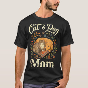 Vintage Cat Dog Mum Floral Pet Lover Mothers Day T-Shirt