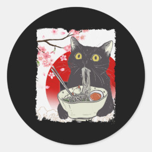 Vintage Cat Eating Ramen Funny Japanese Cat Noodle Classic Round Sticker