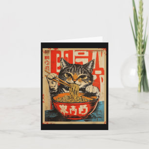 Vintage Cat Eating Ramen Noodles Japanese Art  Card