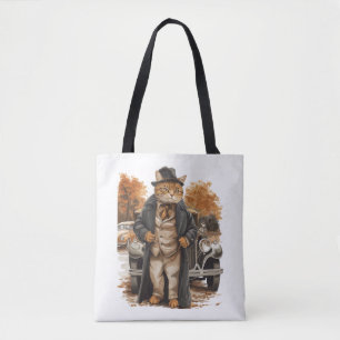 Vintage Cat Elegance Tote Bag