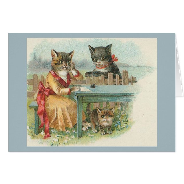 Vintage Cat Family Note Card (Front Horizontal)
