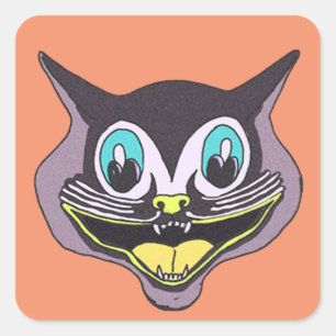 Vintage Cat Halloween Square Stickers, Glossy Square Sticker