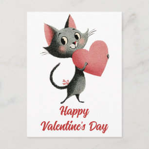 Vintage Cat & Heart Valentine`s Day Postcard