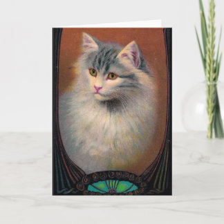 Vintage cat illustration art nouveau elegant card