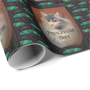 Vintage cat illustration art nouveau elegant wrapping paper