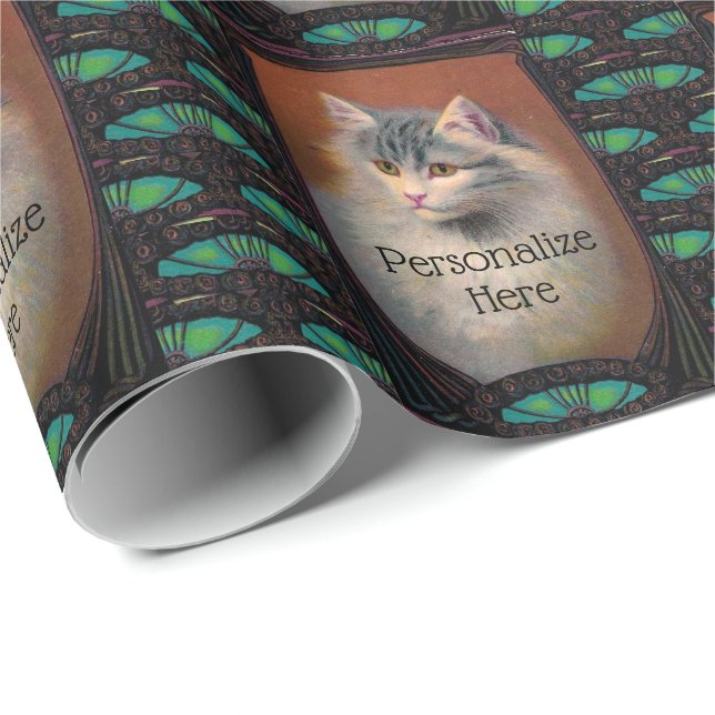 Vintage cat illustration art nouveau elegant wrapping paper (Roll Corner)
