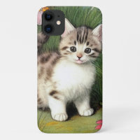 Vintage Cat Illustration with Red Flowers