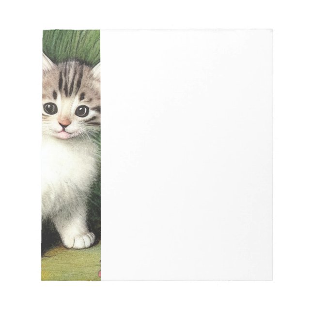 Vintage Cat Illustration with Red Flowers Notepad (Front)