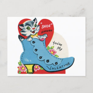 Vintage Cat in a Blue Shoe Valentine Postcard