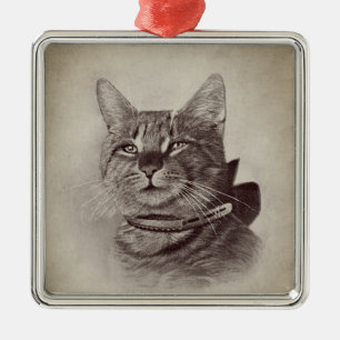 Vintage Cat in a Collar Metal Ornament