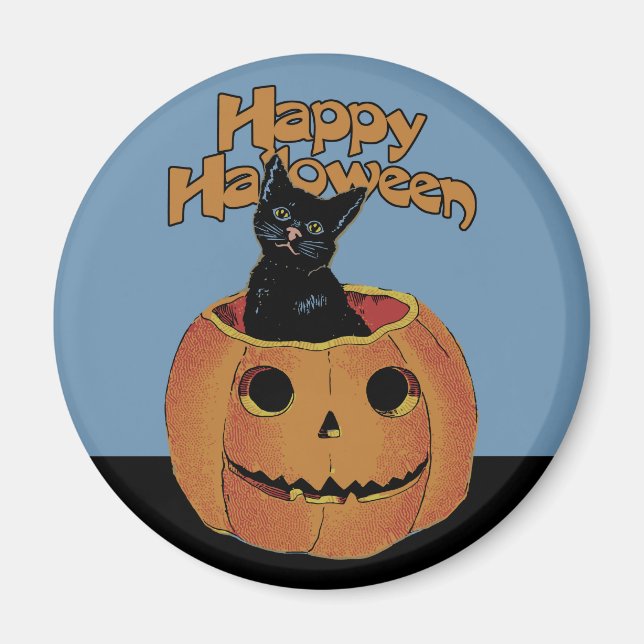 Vintage Cat in Jack'o'Lantern Magnet (Front)