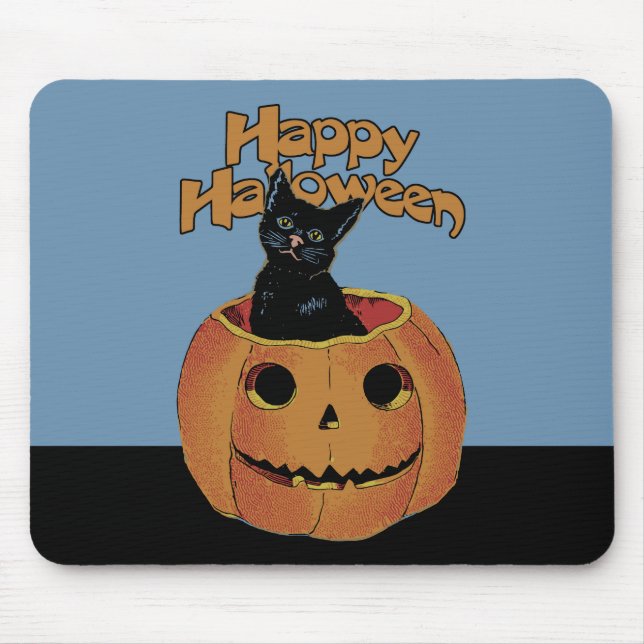 Vintage Cat in Jack'o'Lantern Mouse Pad (Front)