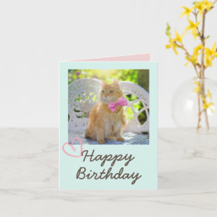 Vintage Cat in the Ribbon and Happy Birthday Card