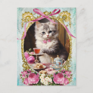 Vintage Cat,Kitten,French,paris,tea,cake,roses,cat Postcard