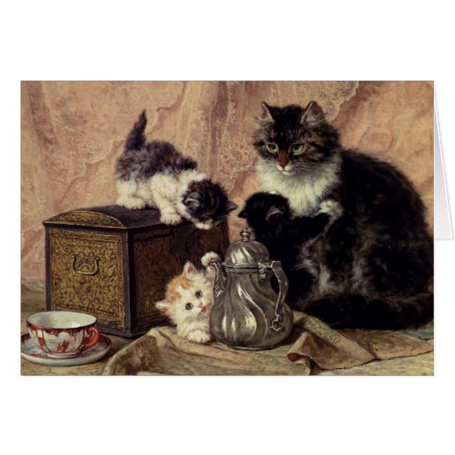 Vintage - Cat & Kittens at Tea Time, (Front Horizontal)
