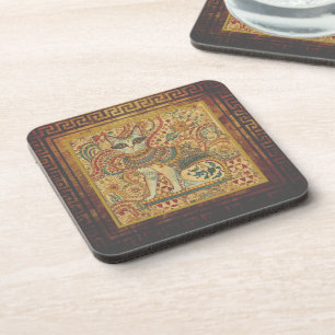 Vintage,Cat Motif Art, Ancient Greece Style Coaster