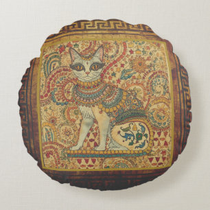 Vintage,Cat Motif Art, Ancient Greece Style  Round Cushion