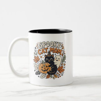 Vintage Cat Mum Halloween Graphic Two-Tone Coffee Mug