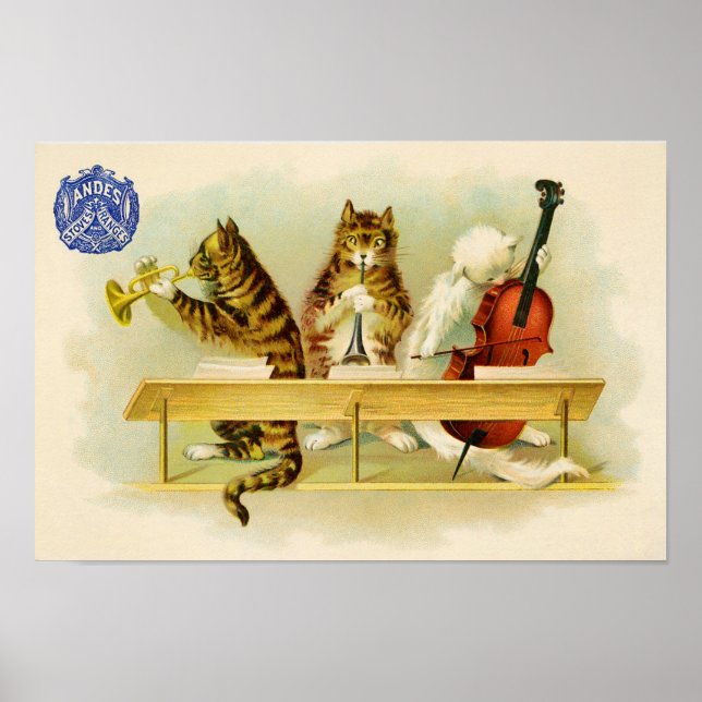 Vintage Cat Musician Band Advertisement Poster (Front)