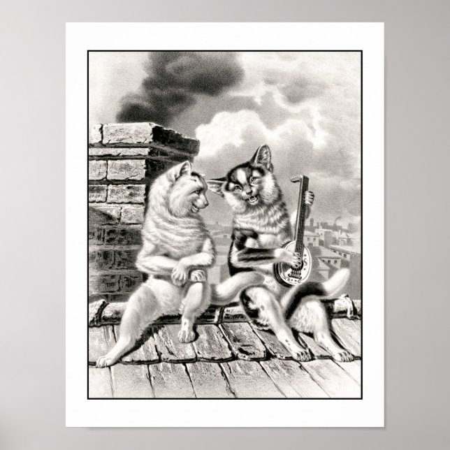 Vintage Cat Musician Lute Guitar Animal Music Poster (Front)