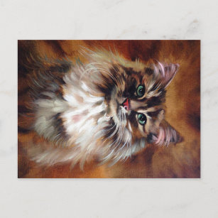 Vintage Cat painting  Cute Cat Design Announcement Postcard