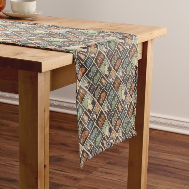 Vintage Cat Pattern Short Table Runner (In Situ)