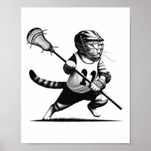 Vintage Cat Playing Lacrosse Kitten Lover Lacrosse Poster
