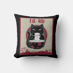 Vintage Cat Ramen Kawaii Anime Japanese Gift Girls Cushion