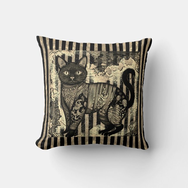 Vintage Cat Retro,Stripes Pattern  Cushion (Front)