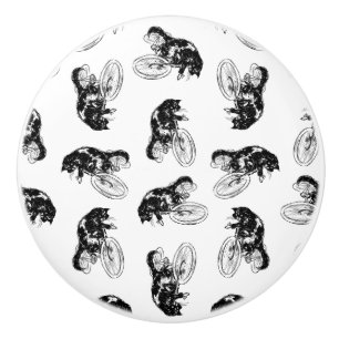 Vintage Cat Riding Bicycle CUSTOM BACKGROUND COLOR Ceramic Knob