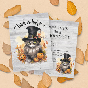 Vintage Cat Rustic Custom Halloween Party Invitation