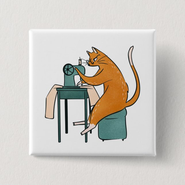 Vintage Cat Sewing 15 Cm Square Badge (Front)
