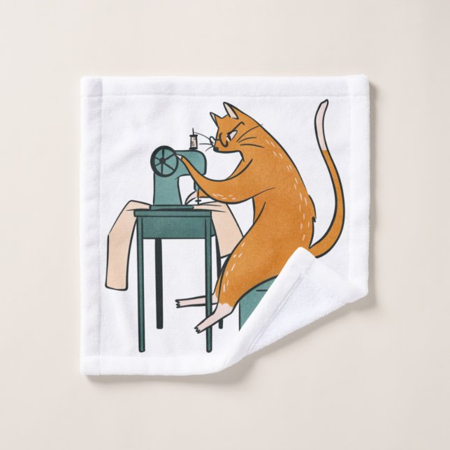 Vintage Cat Sewing Bath Towel Set (Wash Cloth)