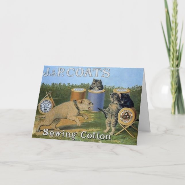 Vintage Cat Sewing Cotton Ad Note Card (Front)