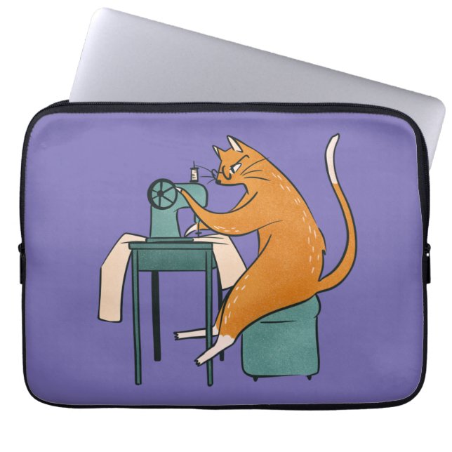 Vintage Cat Sewing Laptop Sleeve (Front)