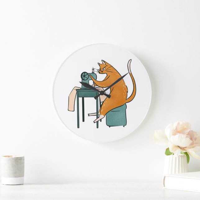 Vintage Cat Sewing Large Clock (Home)