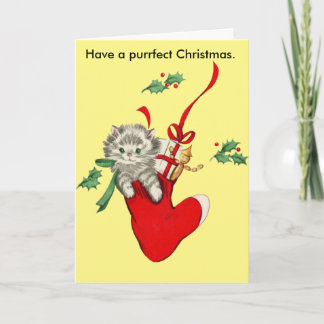 Vintage Cat & Stocking Christmas Card